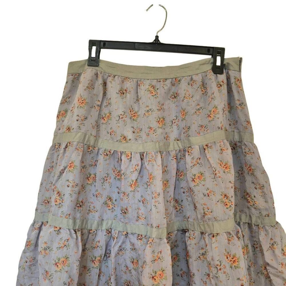 Bella Bird Women's Gray & Peach Rayon/Nylon Floral Lined Tiered Skirt - Picture 5 of 10
